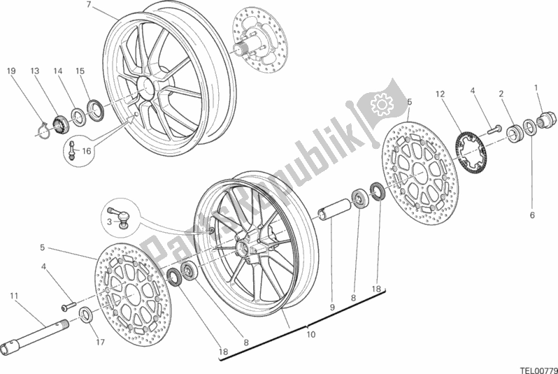 All parts for the Ruota Anteriore E Posteriore of the Ducati Hypermotard Hyperstrada USA 821 2013